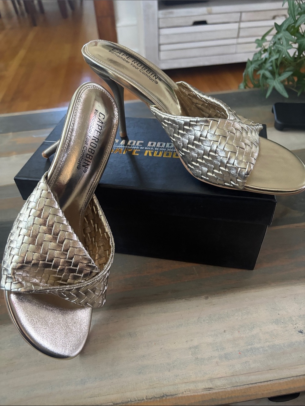 Cape Robbin Metallic Gold Woven High Heel Mule